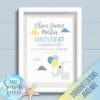 personalised boys christening print with elephant and balloons