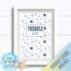 Personalised Boy's Nursery or New Baby Print - Name and stars