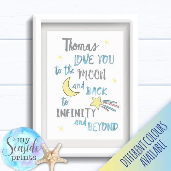 Personalised Boy's Nursery or New Baby Print - Moon and infinity
