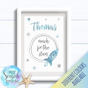 Personalised Boy's Nursery or New Baby Print - Reach for the stars