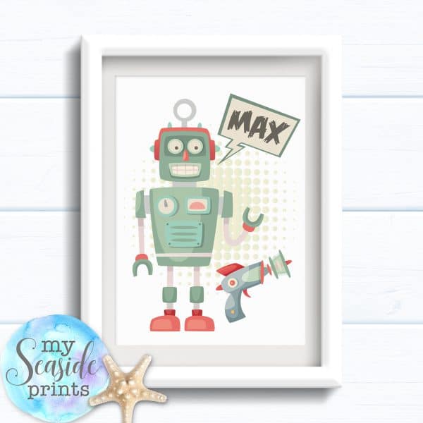 Personalised Boys Robot Room Print - Retro robot