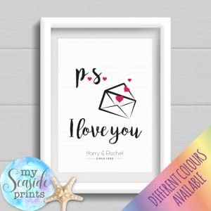 Personalised Couples Print - p.s. I love you personalised gift for valentines day