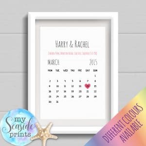 Personalised Couples Print - Calendar date valentines day gift