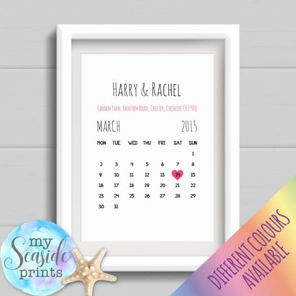 Personalised Couples Print - Calendar date valentines day gift