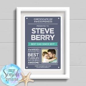 Personalised Father's Day Print - Certificate. Gift for dad