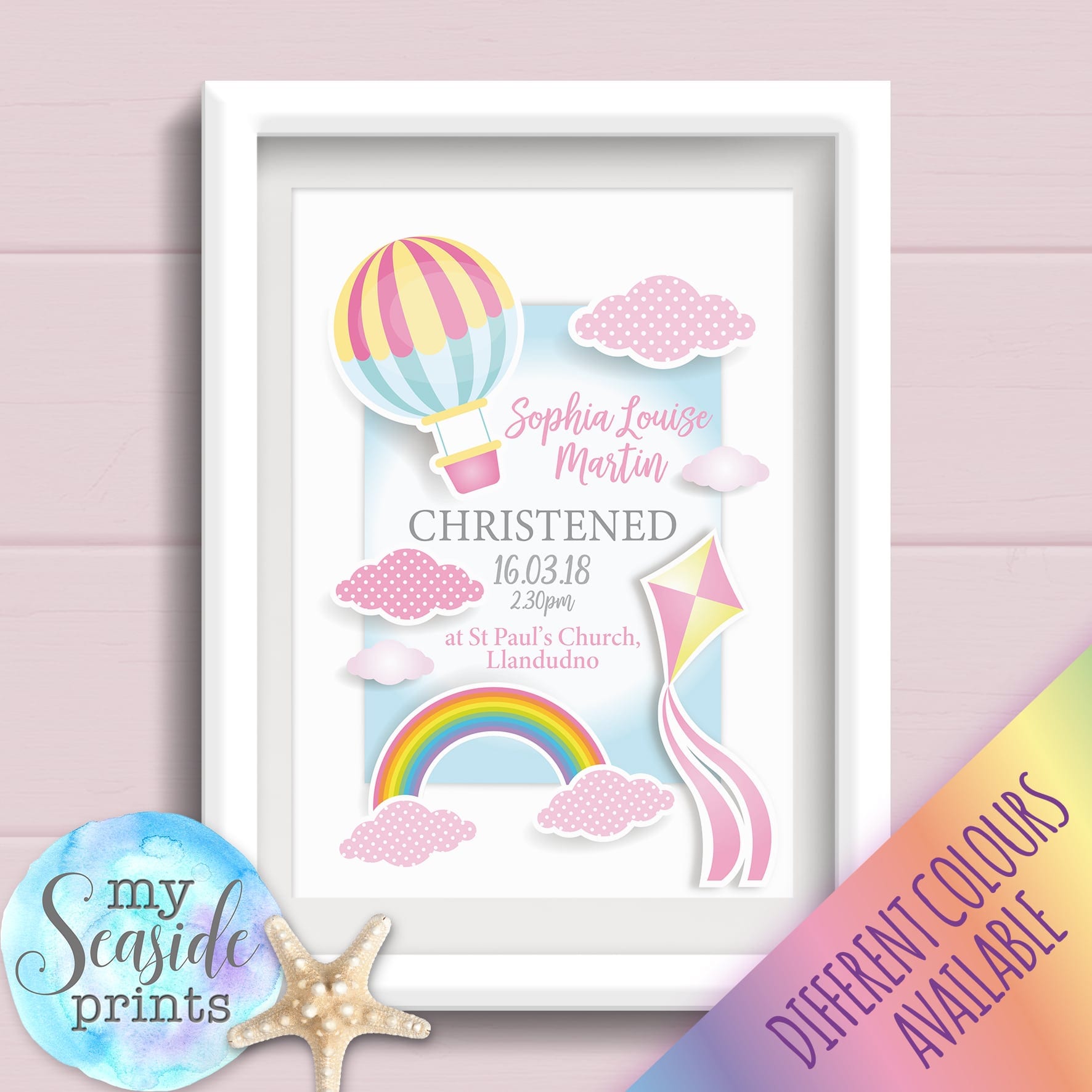 Gift Idea Baptism Personalised Print Hot Air Balloon *New Baby Christening