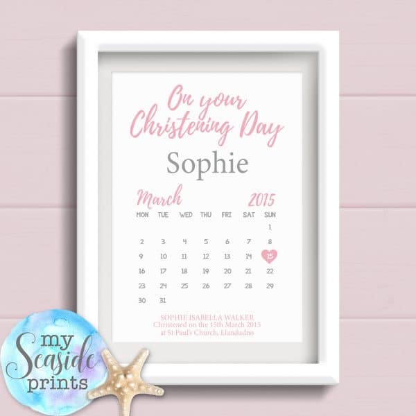 Girls Christening Gift Print Calendar Style