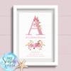 Personalised Girls Christening Print with flower initial