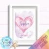 Personalised Girls Nursery or New Baby Print - Watercolour Heart with name
