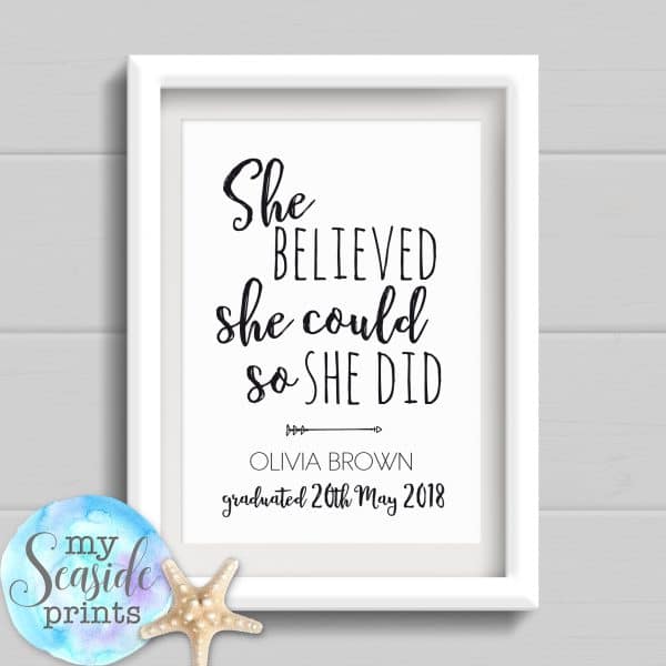 Personalised Graduation Print - She believed she could