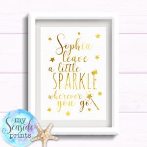 Leave a little sparkle wherever you go Personalised Girls Room Print