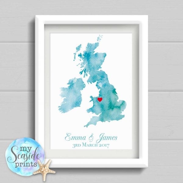 Watercolour Style Personalised Map Print with location