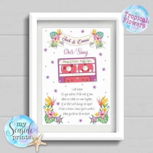 Our wedding Song personalised print tropical flowers versions