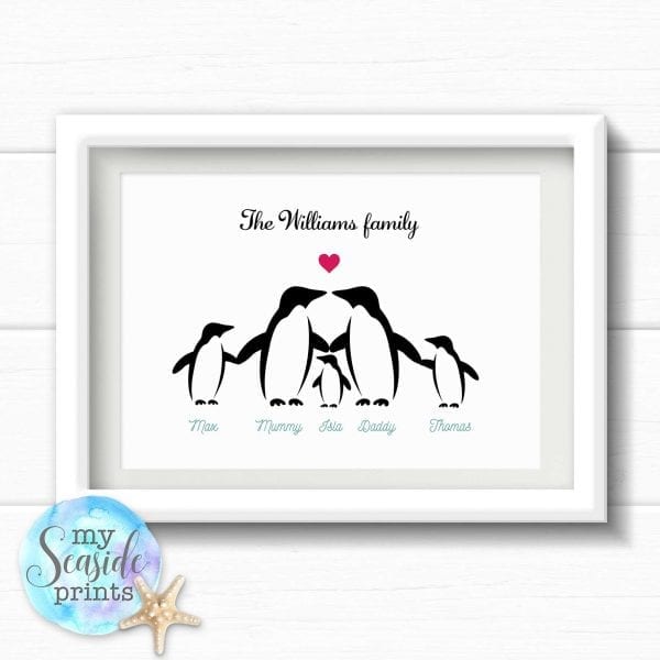 Penguin family personalised print