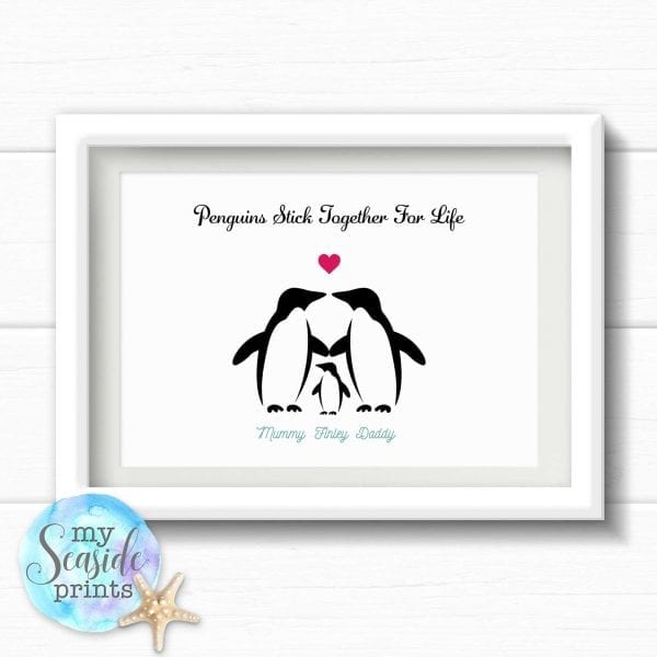 Penguin family personalised print