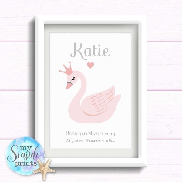 swan print for newborn baby girl