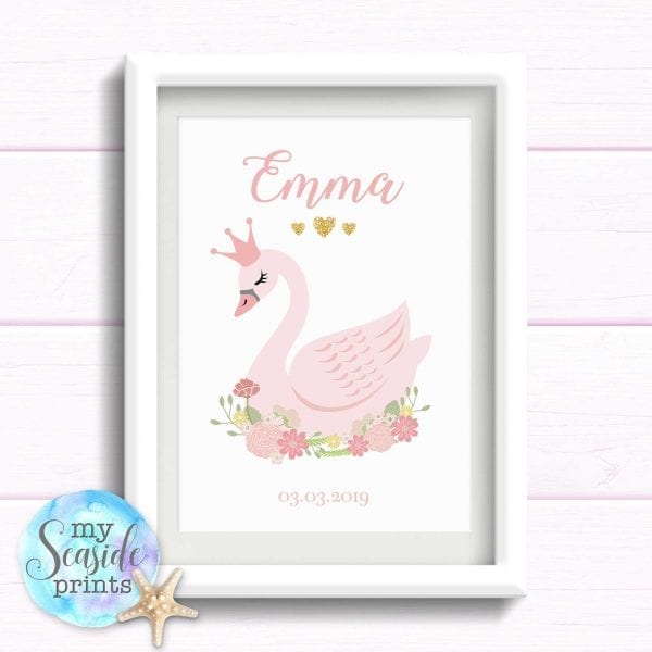 pink swan print for girls bedroom