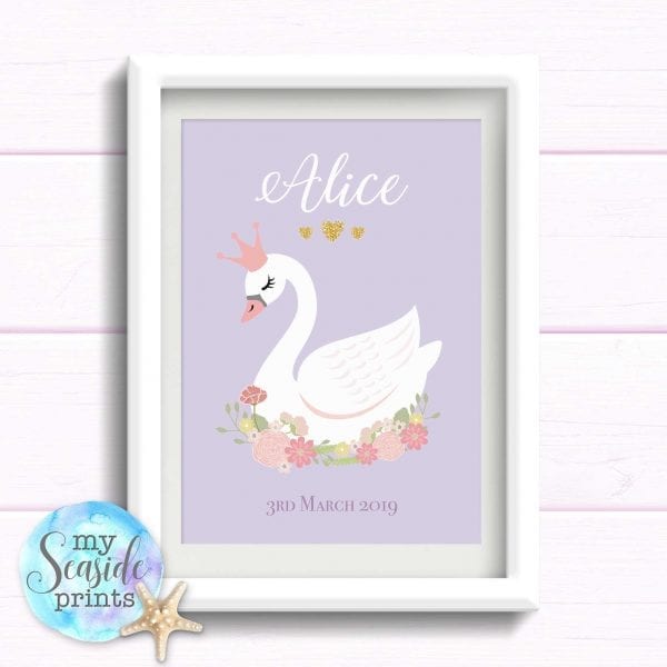 lilac swan print for girls bedroom