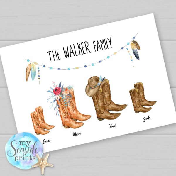 Cowboy boots family personalised print