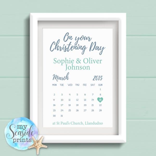 Personalised Joint Christening Print with Calendar date