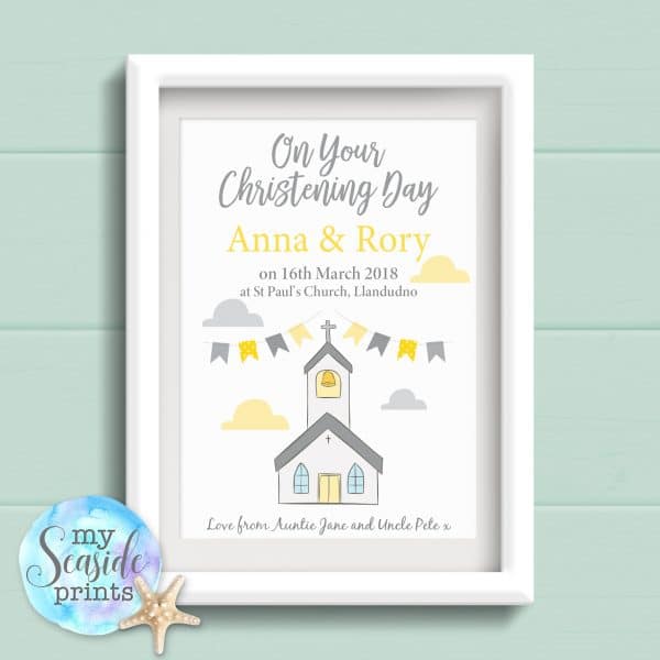 Personalised Joint Christening Print with Church