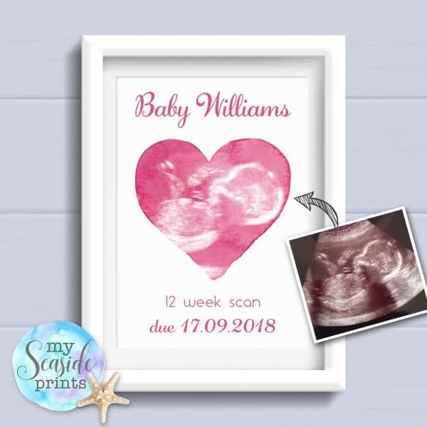 Personalised Baby Scan Keepsake Print - 12 Week Scan in Heart
