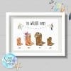 Family cowboy boots personalised print for country music lovers with feathers cowboy hat and beading