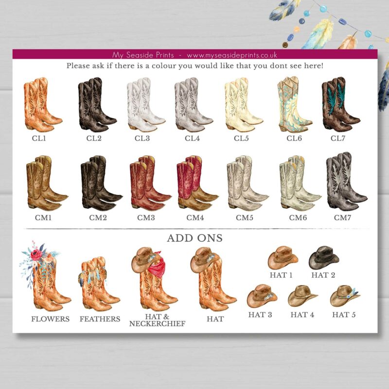 Cowboy Boots Family Personalised Print with Feathers and Flowers - My ...