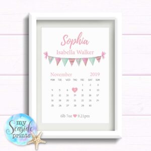 Personalised Girls Nursery or New Baby Print - Calendar
