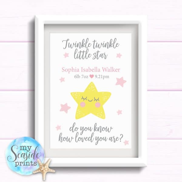 twinkle twinkle little star do you know how loved you are personalised girls nursery print