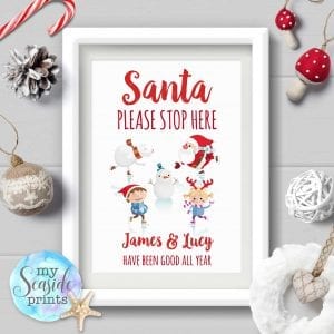 Personalised Santa Please Stop Here Sign with Santa and illustrations of the children