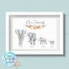 Personalised Elephant Family Art Print with flower banner