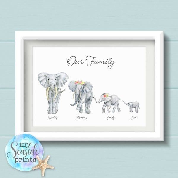 Personalised Elephant Family Wall Art Print