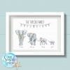 Personalised Elephant Family Print with Bunting wall art