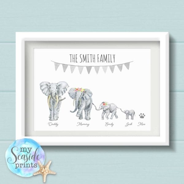 Elephant Family Personalised Print