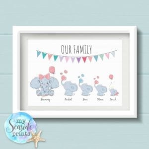 Personalised Cartoon Elephant Family Print - Our Family