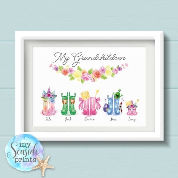 welly boot family print for grandparents from grandchildren