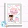 New Baby Girl Gift. Personalised Print with birth stats and photo in Pastel Colours