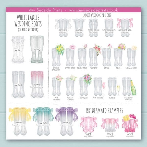 ladies and bridesmaids wedding wellington boot options for welly boot personalised prints