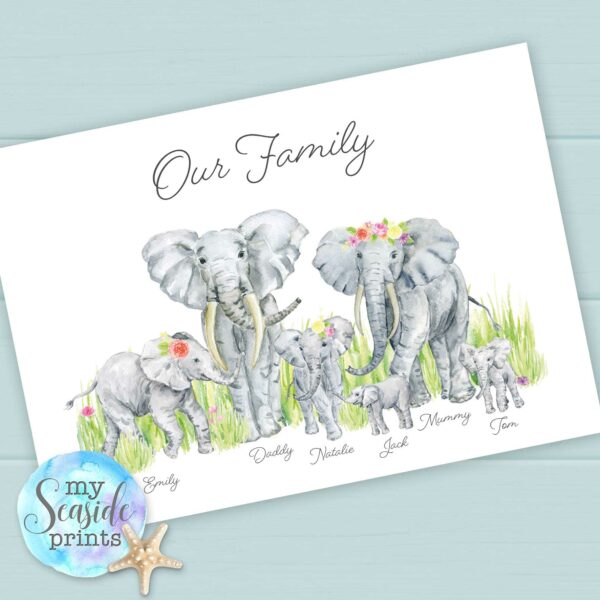 Elephant Family Personalised Print