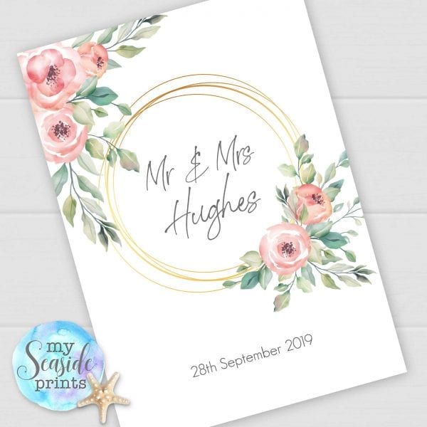 Personalised Wedding Gift. Personalised Watercolour flowers and foliage Wedding Print. Wedding or Anniversary Present.