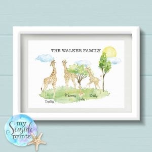 giraffe family print with scenery