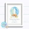 Personalised Newborn Baby Boy Gift with Birth stats. Blue and grey print with cute bear. 1st birthday present or new baby gift.