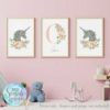Set of 3 unicorn prints for girls bedroom or nursery, Floral Initial with flowers and name and glitter effect unicorns, wall decor.