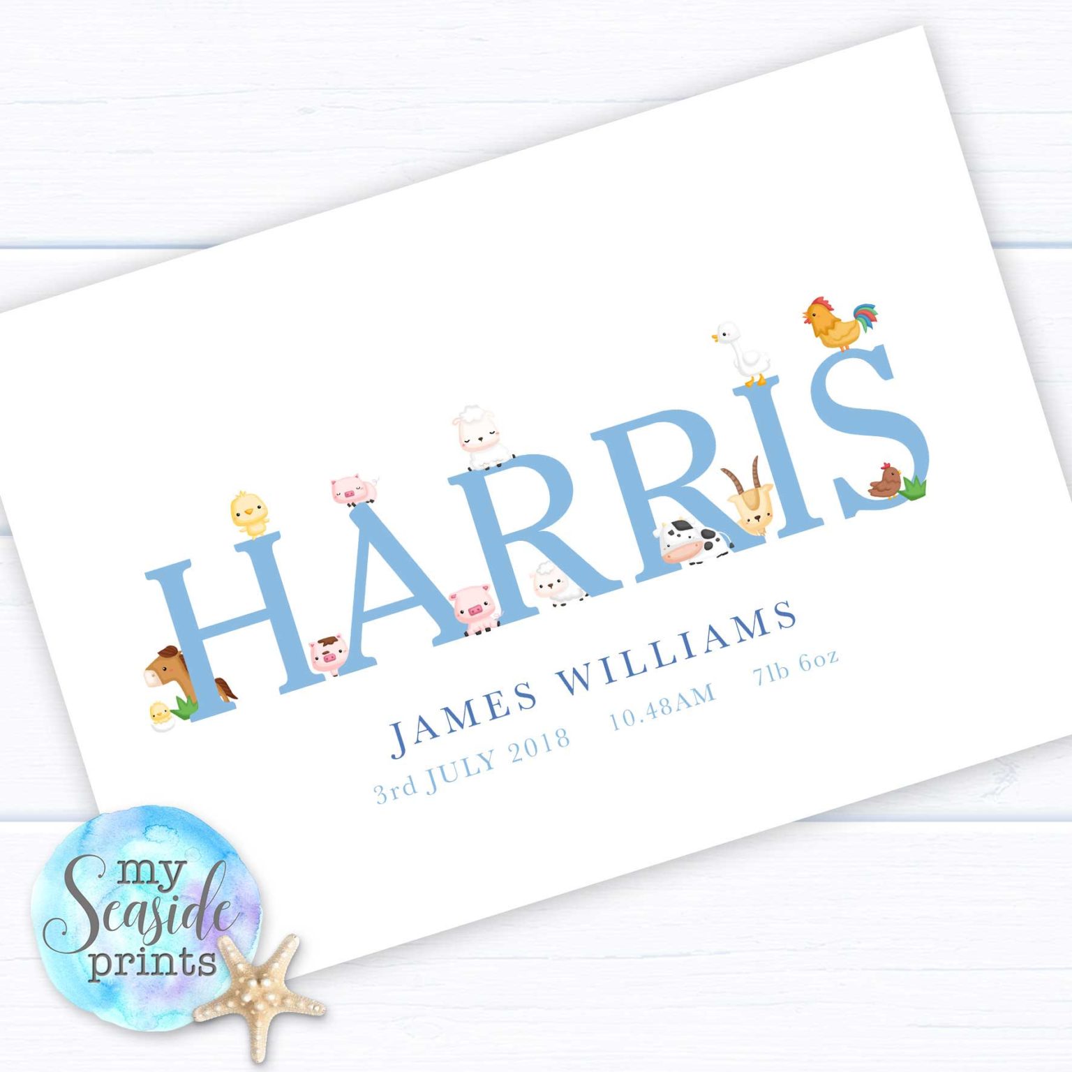 Boys Name With Farm Animals Print - My Seaside Prints