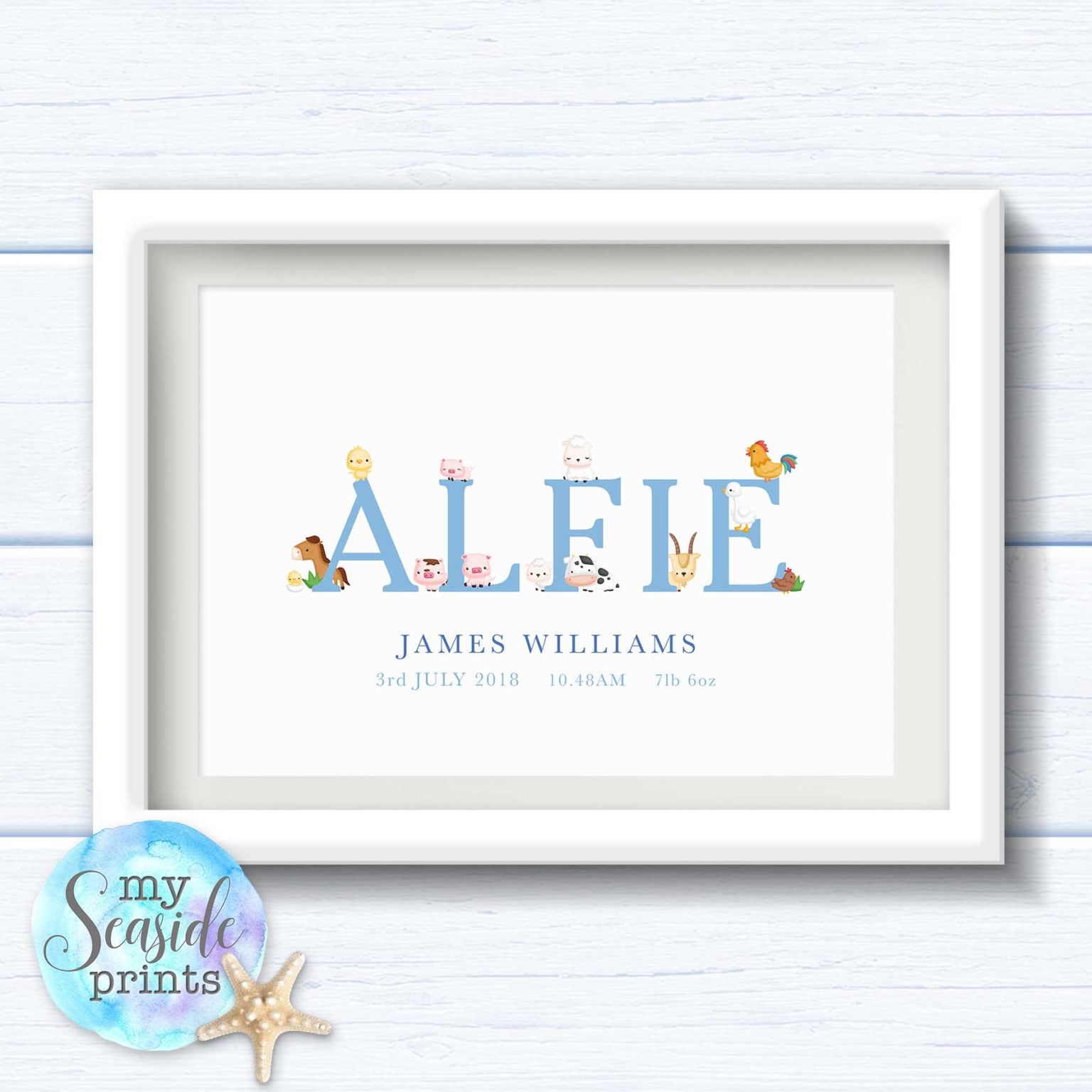 Boys Name with farm animals print - My Seaside Prints