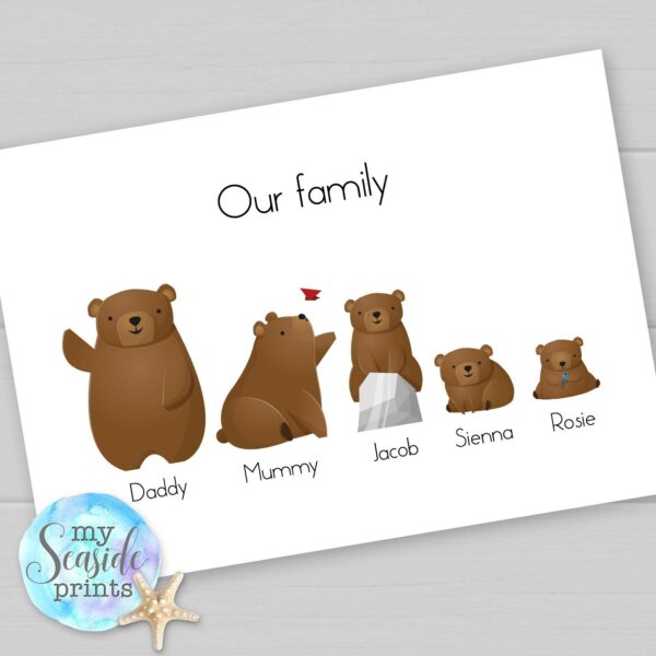 Brown Bear Family Personalised Print