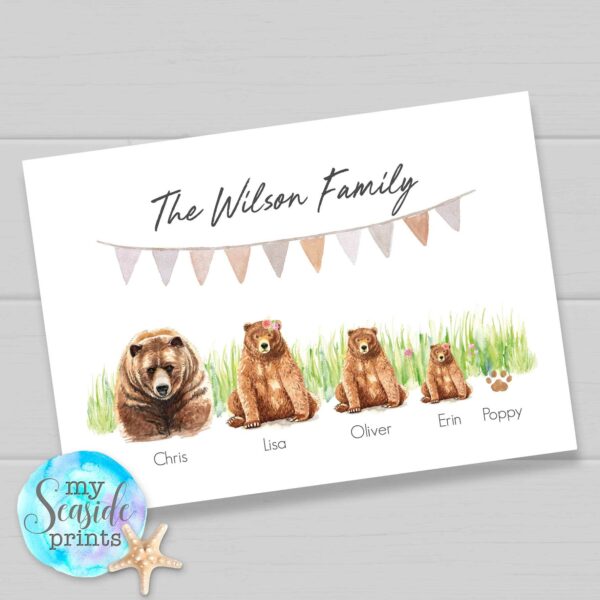 Brown Bear Family Personalised Print
