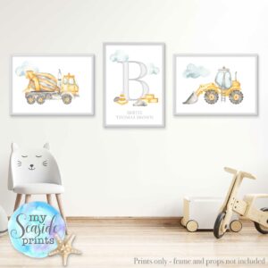 Set of 3 boys construction themed prints