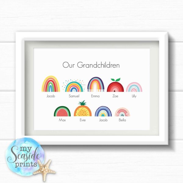 Personalised rainbow family print with grandchildren's names